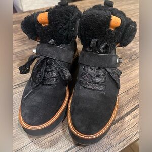COACH G1354 Urban Hiker Boots, Black Suede, Womens Size 7.5B